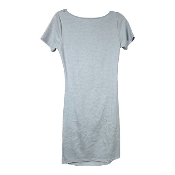 PinkBlush Maternity Dress Light Blue Heathered Short Sleeve Fitted Bodycon Knit - Picture 7 of 9